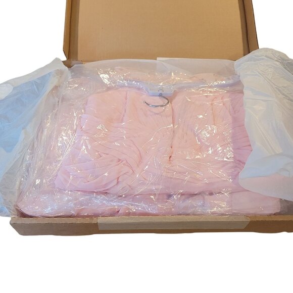 Allure Bridals Pink Pleated Chiffon Bridesmaid Gown Beaded Straps & Sheer Back - Picture 16 of 16